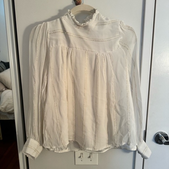 Anthropologie Tops - Anthropologie X DRA Los Angeles Victorian style metallic thread ruffle blouse